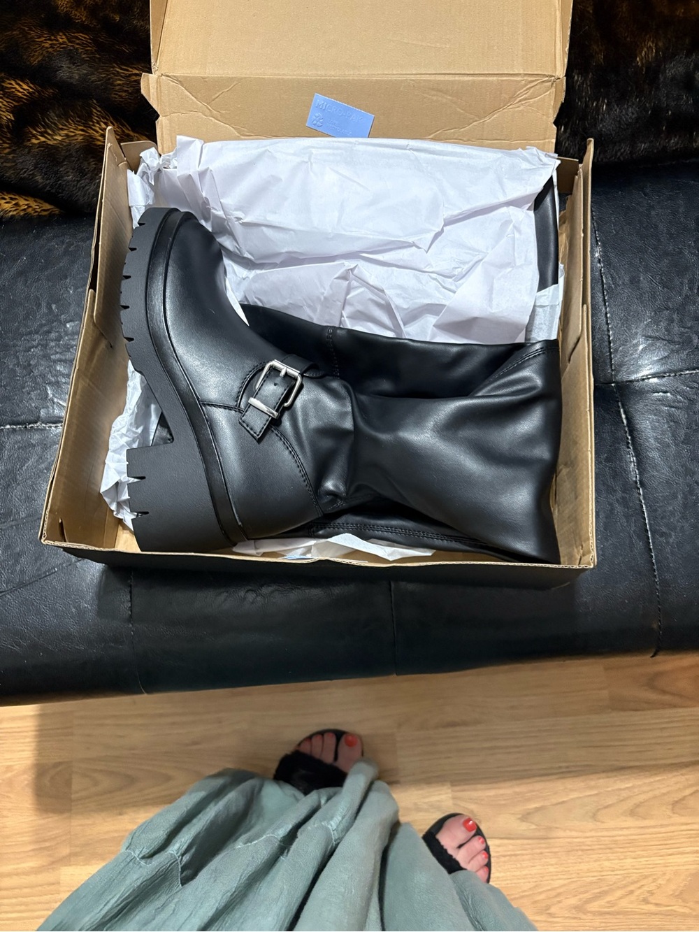 JustFab Black Over-the-Knee Chunky Lug Boots with Buckle